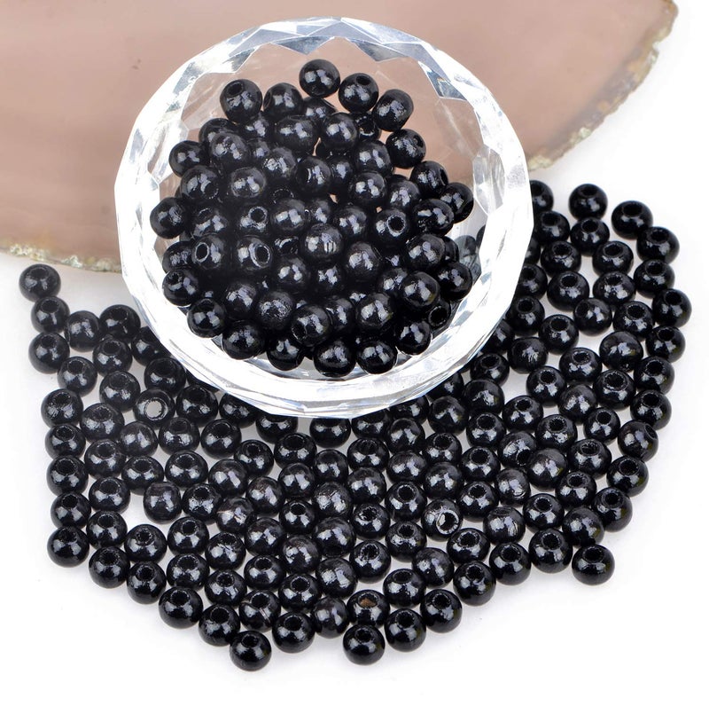 AD Beads Wood Spacer Loose Wooden Craft Beads Big Hole Beads Assorted for Necklace Bracelet Craft Making Decoration (6x8mm 300pcs, Black) - Image 2